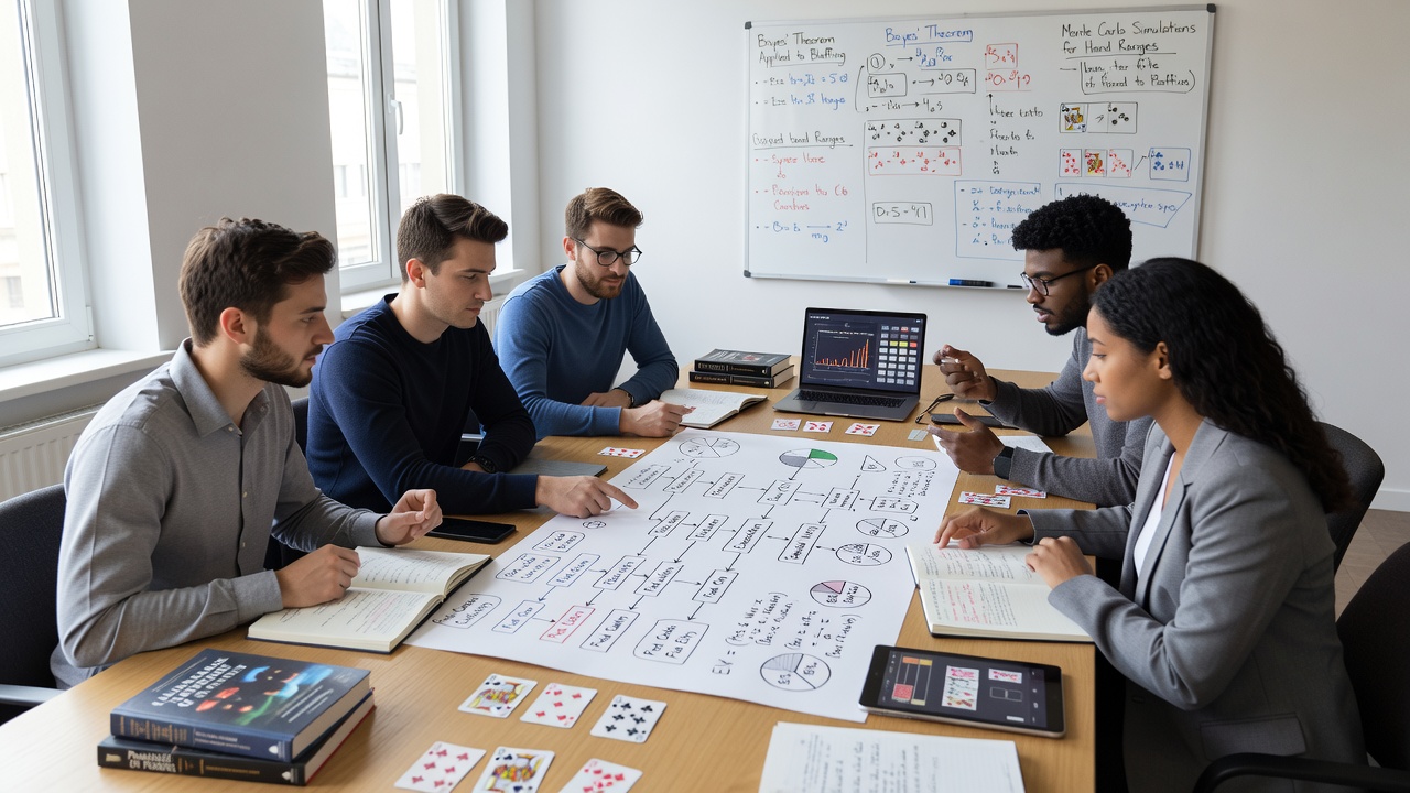 Deltagere i en studiegruppe gennemgår poker sandsynligheder med diagrammer