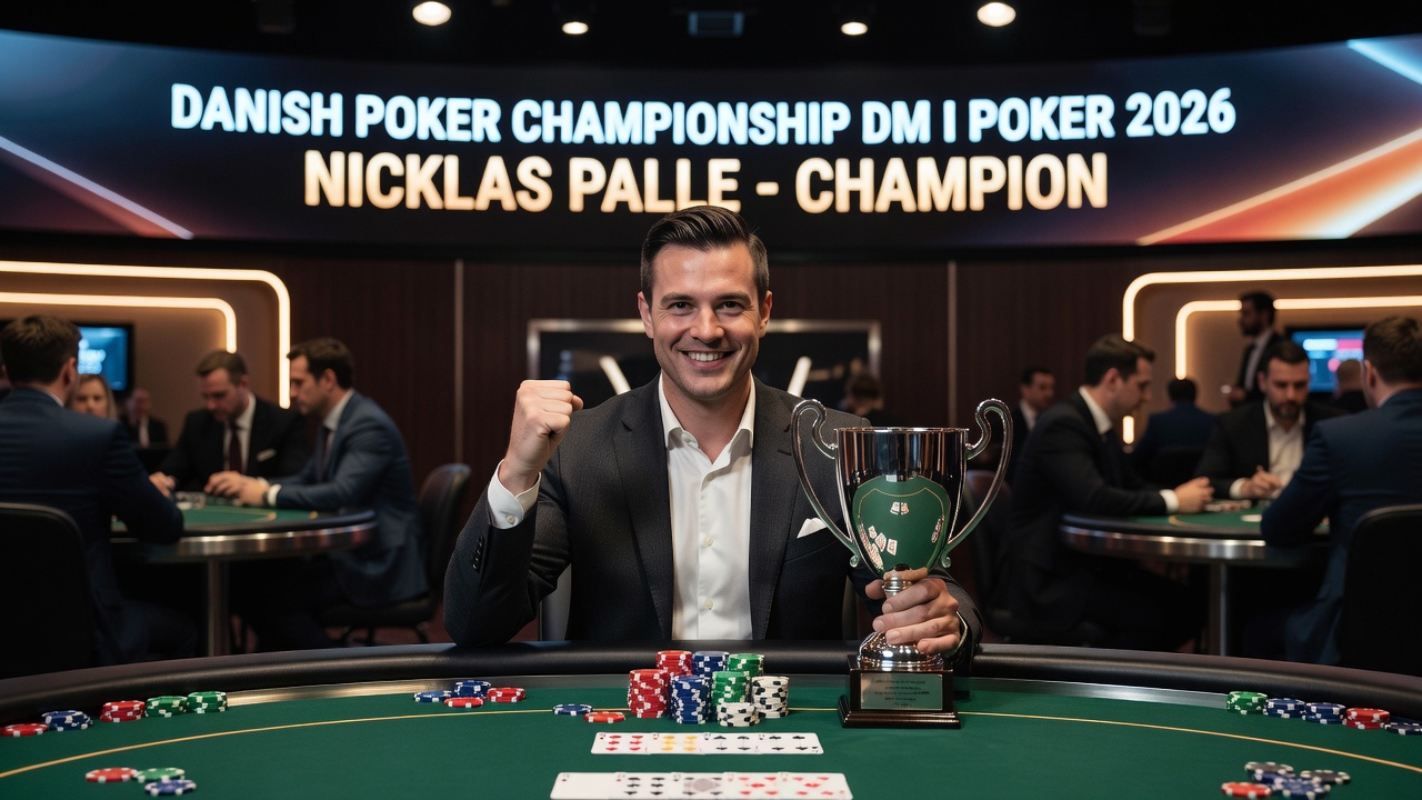 Finalebordet under DM i Poker 2026 med spillere koncentreret om deres hænder på Casino Copenhagen